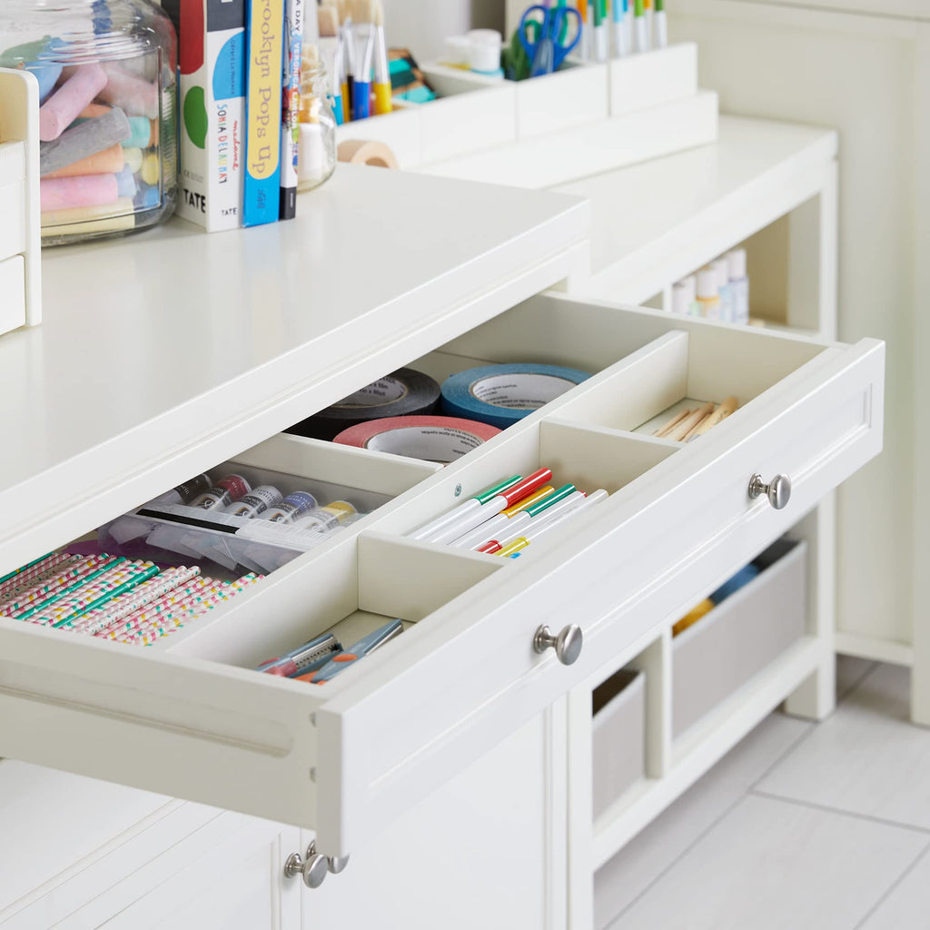 Martha Stewart Crafting Kids' Artwork Storage - Linen White: Wooden Art Supply Storage Cabinet with Drawers, Crafting Organization for Paper and Tools