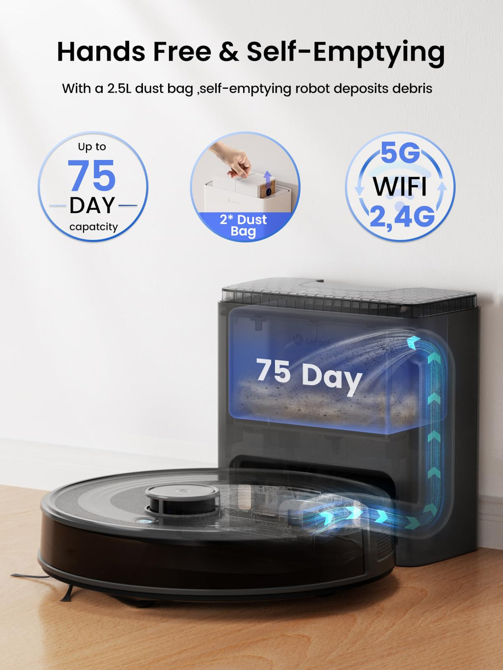Lefant M2 Plus Robot Vacuum and Mop Combo, 75-Day Self-Emptying