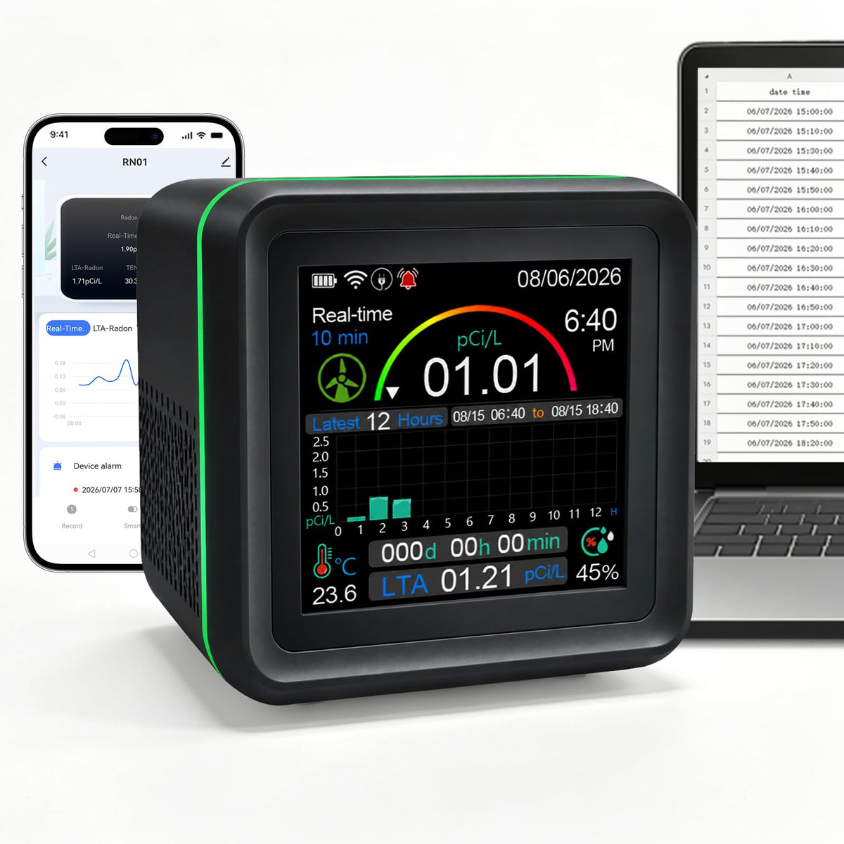 GZAIR Radon Detector for Home,with WiFi,Tempertaure,Humidity，Results in 10 Minutes,508 Days of Storage (Gray)