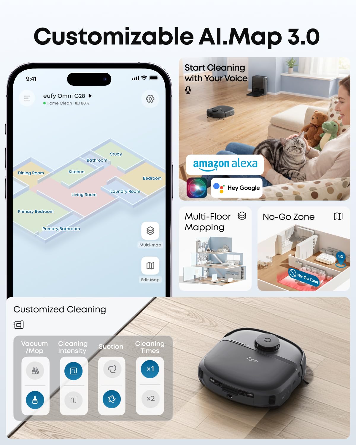eufy C28 Robot Vacuum Cleaner and Mop for pet hair, 15,000 Pa