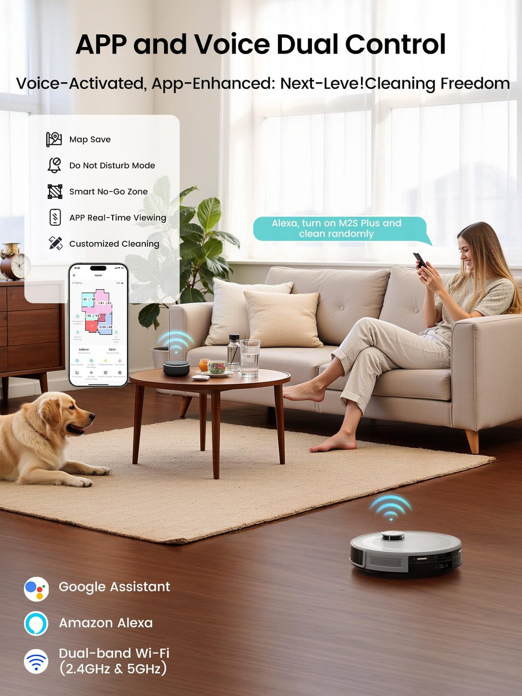 Lefant Robot Vacuum and Mop Combo, 10000Pa Suction, 75-Day Self-Emptying Base with Multi-Floor Mapping, 240Min Runtime, Ideal for Pet Hair & Carpets, Wi-Fi/Alexa/App Control, M2S Plus