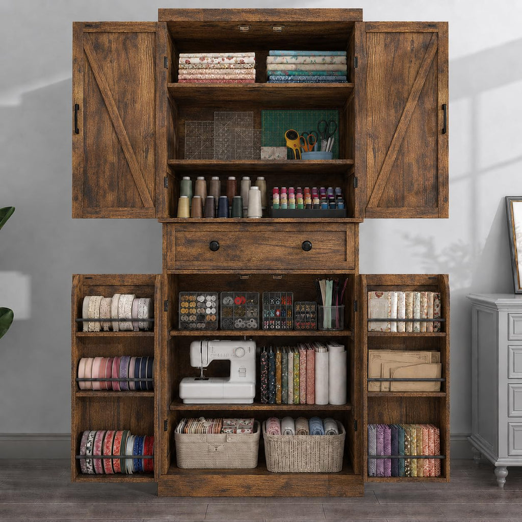72" Tall Sewing Craft Storage Cabinet with Adjustable Shelves