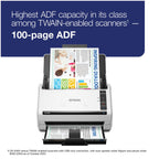 Epson DS-530X Color Duplex Desktop Document Scanner, up to 45 ppm, USB Connectivity, 100-Page Auto Document Feeder (ADF), Twain and ISIS Drivers