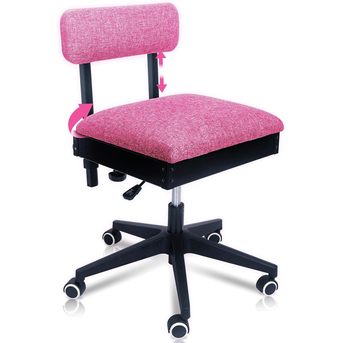 Pink Power Sewing Chair with Wheels and Adjustable Back Support, Gray