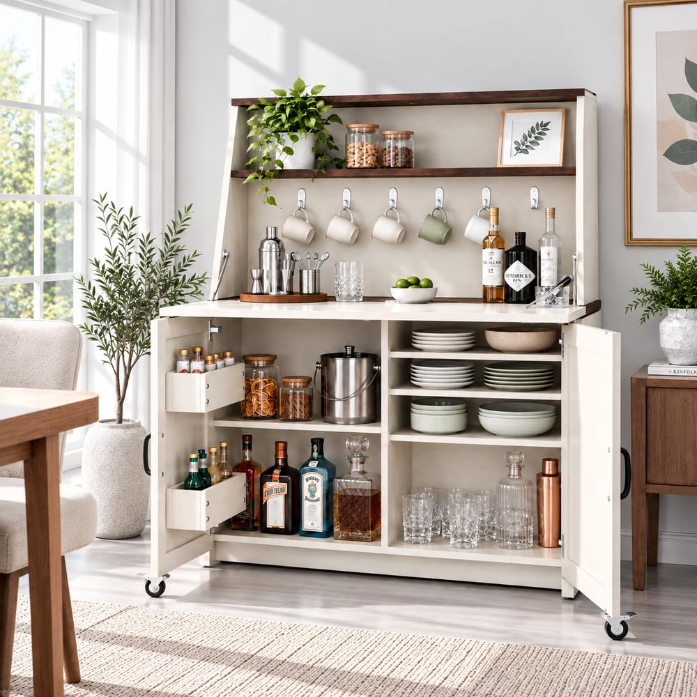 Foldable Sewing Craft Table with Storage Cabinet & Power Outlets, White