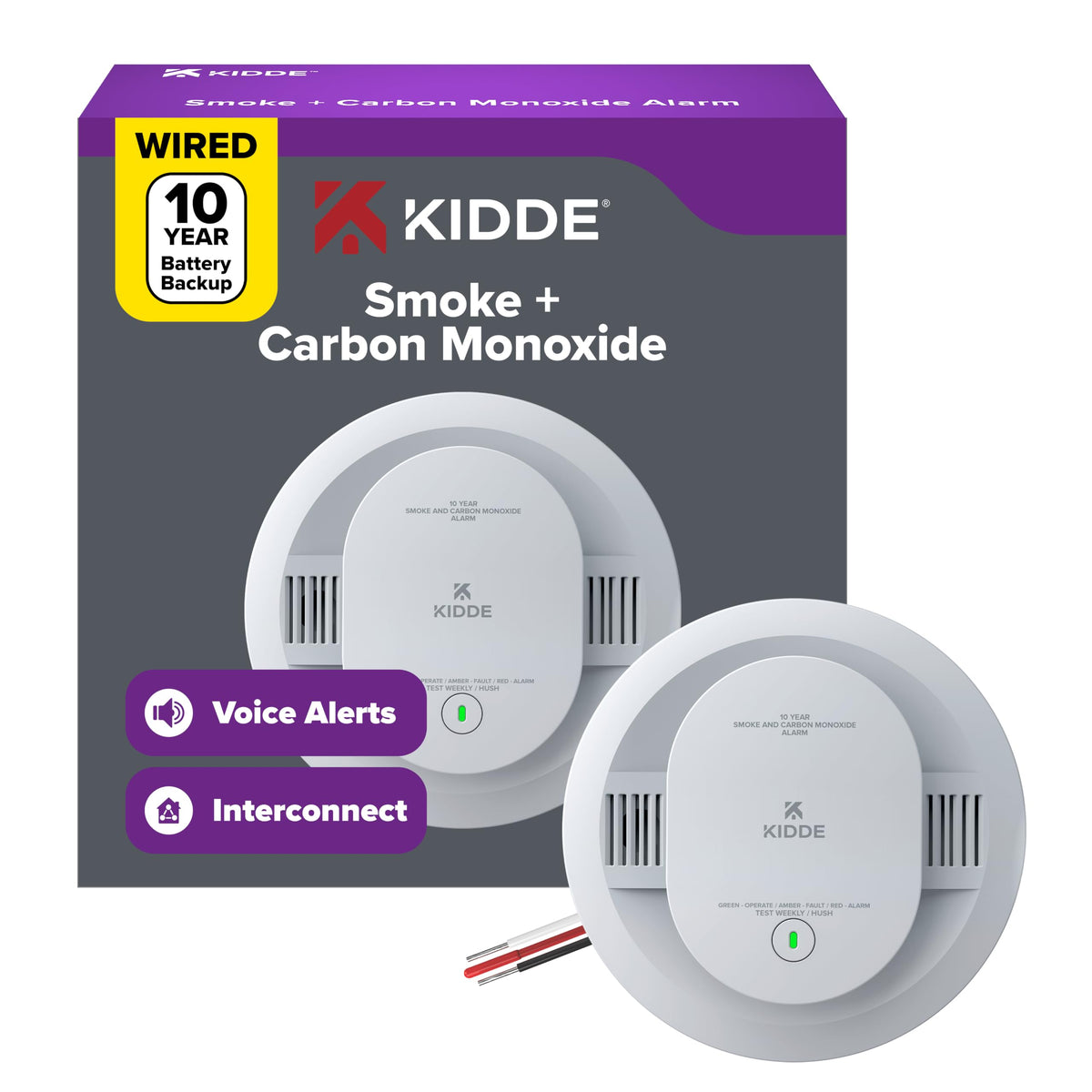 Kidde Smoke & CO Detector, Hardwired & 10-Year Battery, 30CUA10-V, 3 Pack