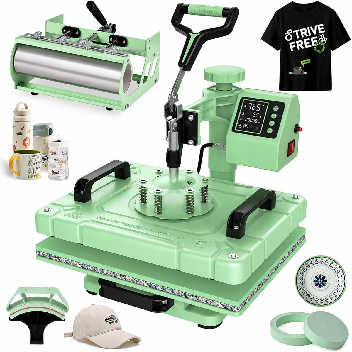 Seeutek Heat Press 5in 1 Heat Press Machine 12x15 Inch Sublimation T Shirt Pressing with 30OZ 20OZ Tumbler Heat Press 360° Swing Away Heat Transfer Combo for T-Shirts, Hats, Mugs, Plates-Lavender