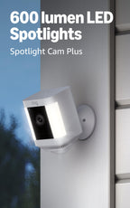 Ring Spotlight Cam Plus, Battery, White with 2 Window and Door Sensors (newest model) and Motion Detector (newest model)