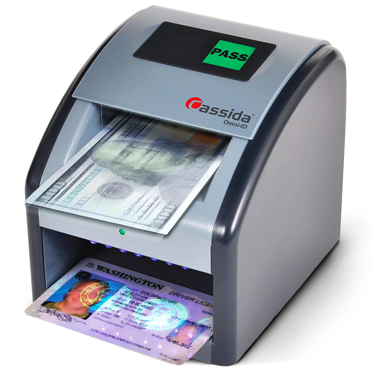 Cassida Omni-ID 2-in-1 Currency Counterfeit Detector with UV Identification Verification Lights – Bill Checker with Infrared, Magnetic and Ultraviolet Sensors - Pass/Fail Display (Pass/Fail + UV)