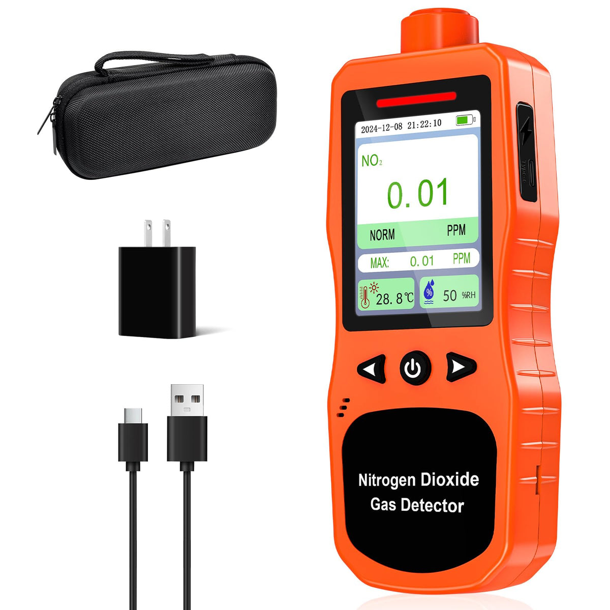 Portable Nitrogen Dioxide Gas Detector, 0-50PPM NO2 Monitor, Rechargeable Nitrogen Dioxide Meter for 16H Battery Life, NO2 Air Quality Meters with Alerts, Electrochemical Sensor