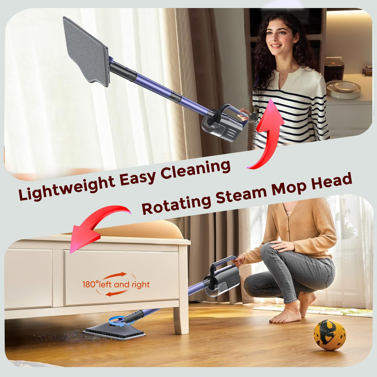 Steam Mop 6-in-1 Multi Accessories, Lager Removable Water Tank, 23FT Power Cable, Lightweight, Steam Cleaner for Floor Cleaning, Hardwood(Orchid)