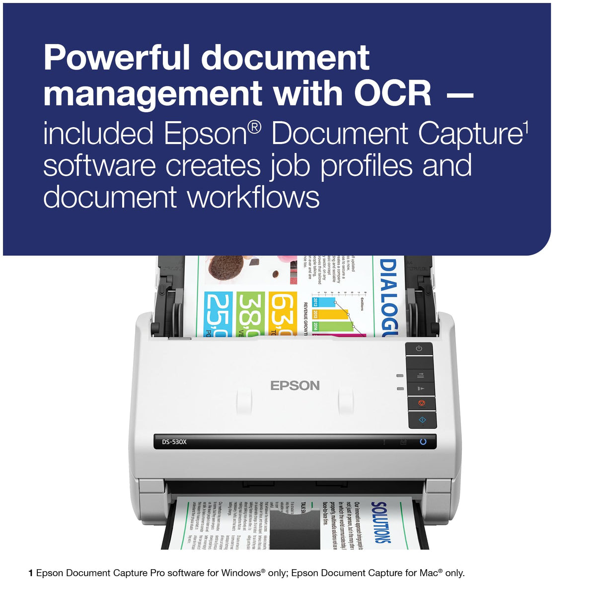 Epson DS-530X Color Duplex Desktop Document Scanner, up to 45 ppm, USB Connectivity, 100-Page Auto Document Feeder (ADF), Twain and ISIS Drivers