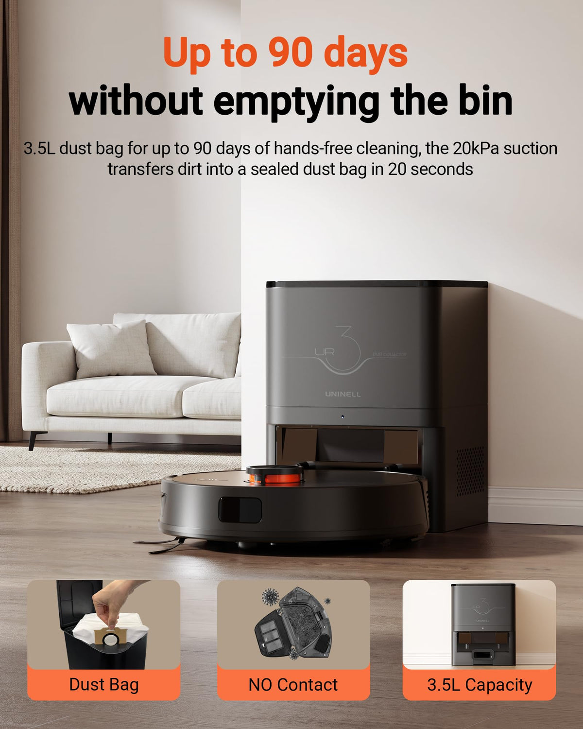 UNINELL HOME UR3-UH Robot Vacuum and Mop Combo with Mapping, 8000Pa Suction