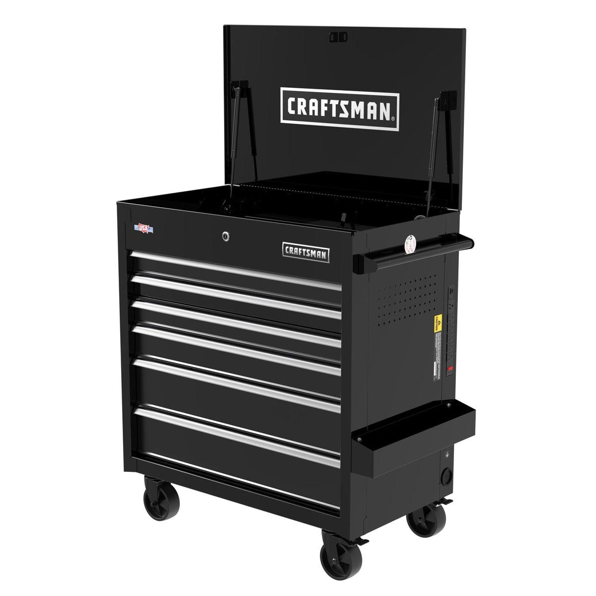 CRAFTSMAN Tool Chest with Wheels, Full Bank Utility Cart, Six Soft-Close Drawers, Power Outlets, Side Tray, Storage Cart, Heavy Duty Casters, 37 x 21 x 41 Inch, Black (CMSTUC06BK)