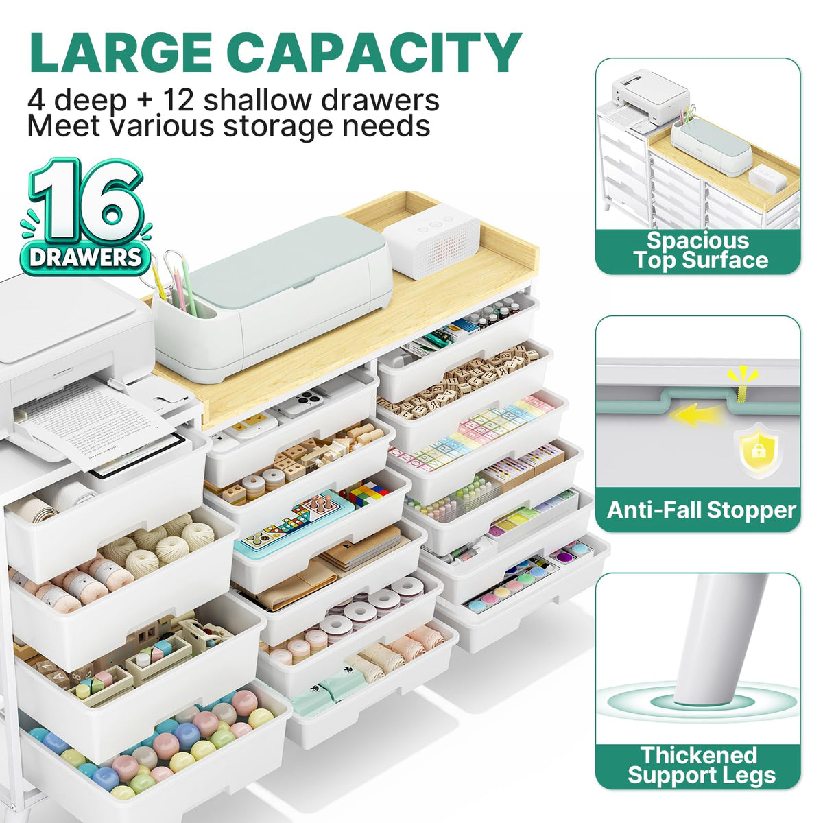 16-Drawer Craft Storage Cabinet with Open Shelves