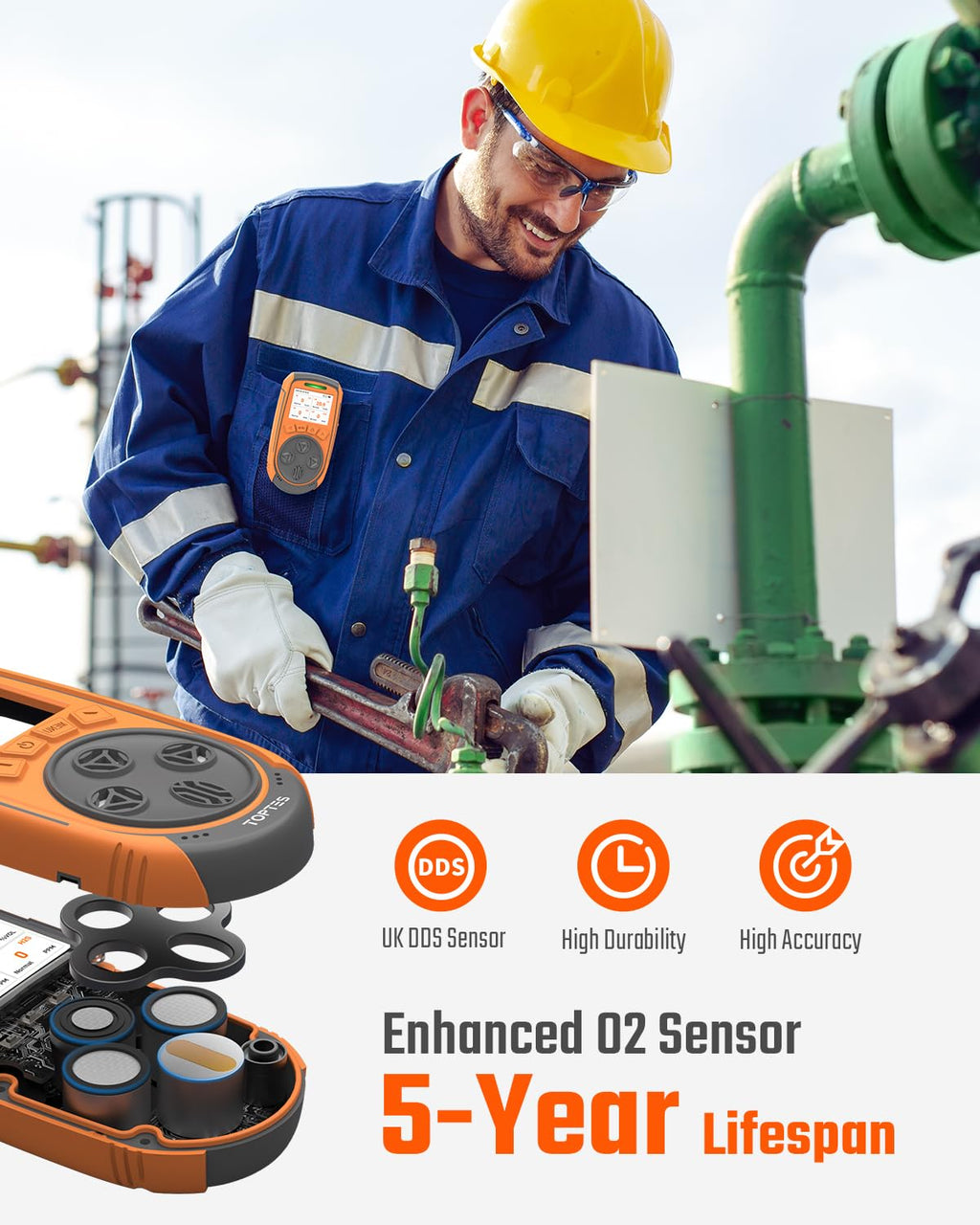 TopTes Guard-863Pro 4 Gas Monitor Multi Gas Detector for H₂S, CO, LEL, and O₂, with TFT Color Screen, Upgraded O₂ Sensor (5-Year Lifespan), USB Data Export, 18h Battery Life, Reliable for Work & Home