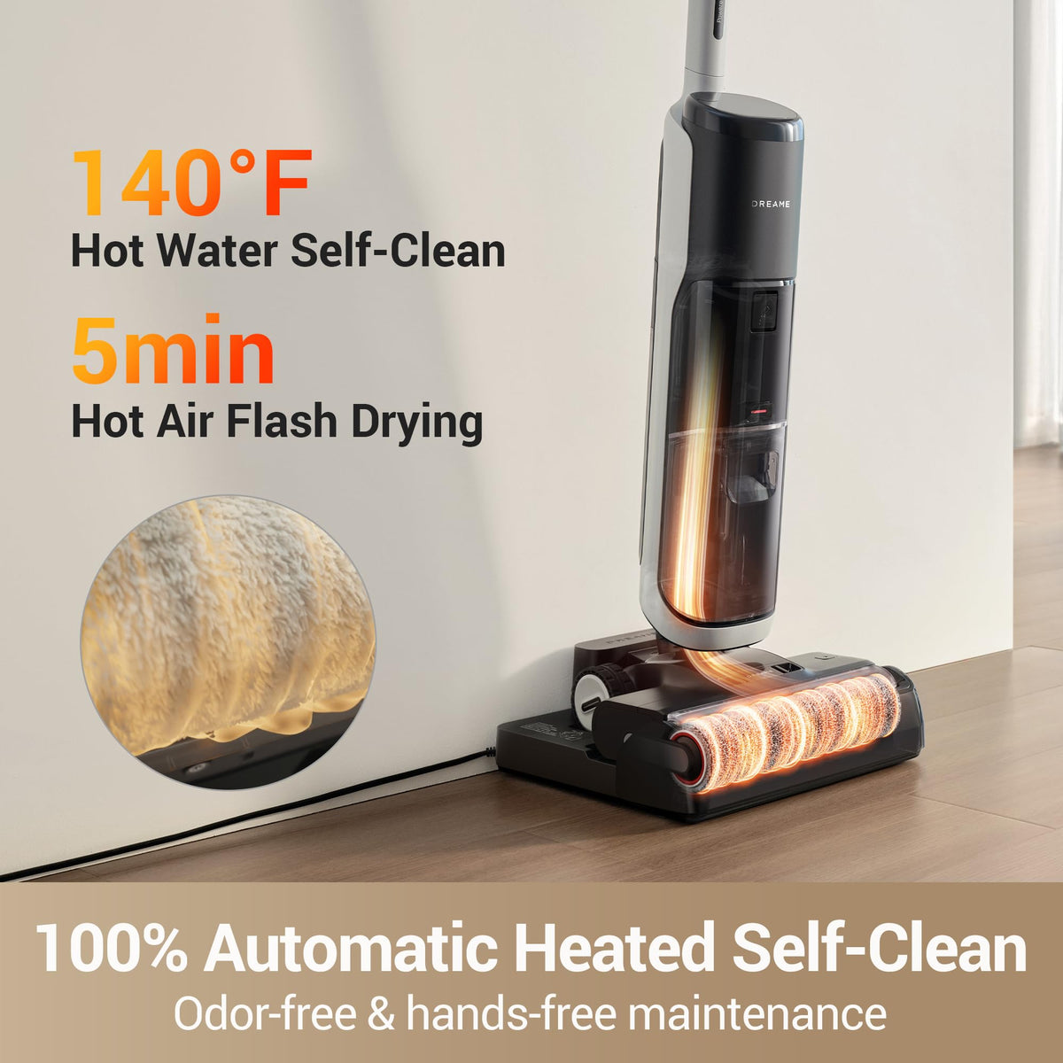 dreame H14 Pro Wet Dry Vacuum Cleaner, 180° Lie-Flat Vacuum Mop, 140°F Washing and Fast Hot Air Drying, Powerful 18kPa Suction Floor Cleaner Machine, Easy GlideWheel Movement, Smart App Control