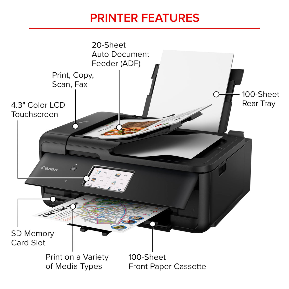 Canon PIXMA TR8620a - All-in-One Printer Home Office|Copier|Scanner|Fax|Auto Document Feeder | Photo, Document | Airprint (R), Android, Black, Works with Alexa