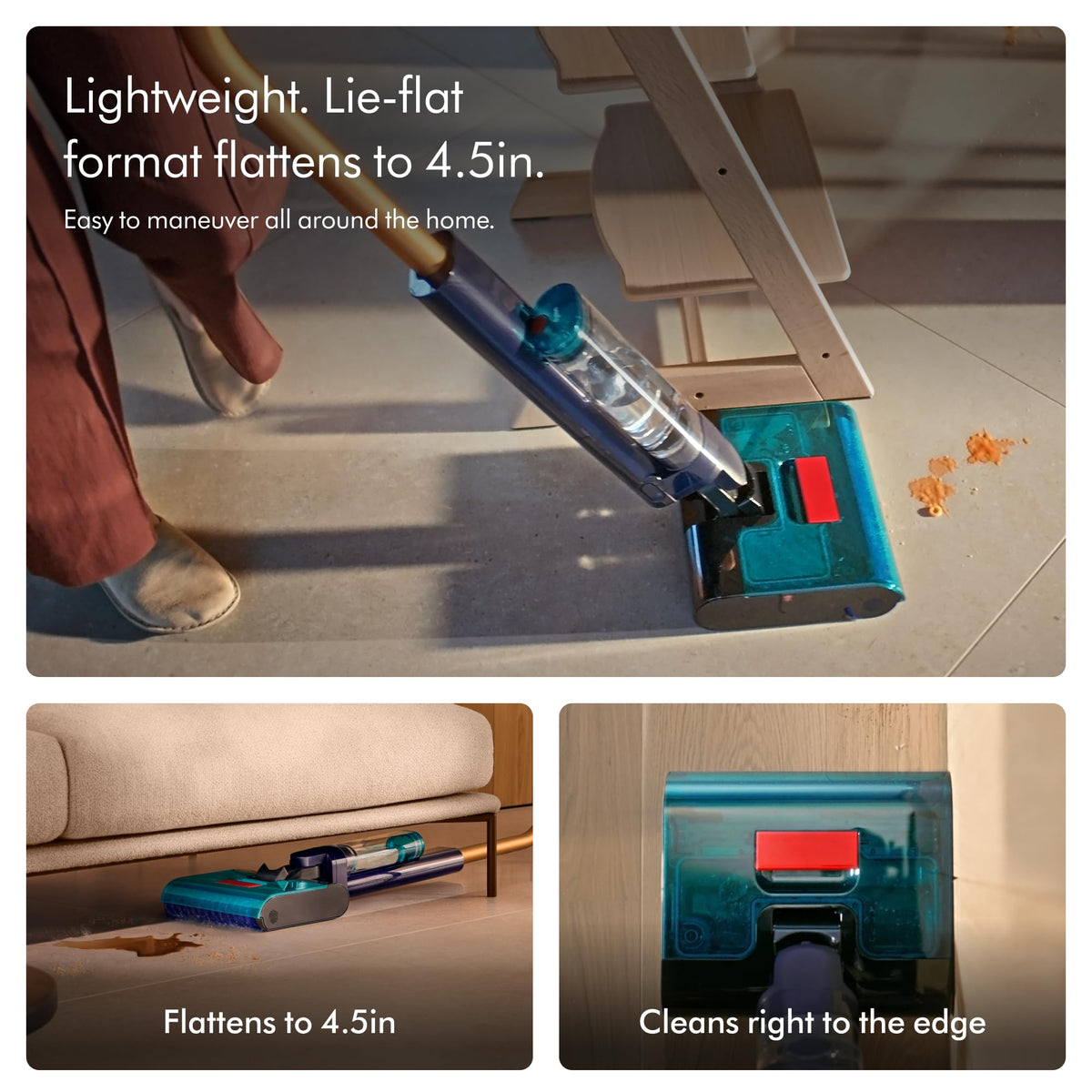 Dyson Clean+Wash Hygiene Wet and Dry Cleaner for Hard Floors - Cordless, 70 Minutes Run time, lays Flat, Anti-Tangle, self-Cleaning Roller, Drying Dock