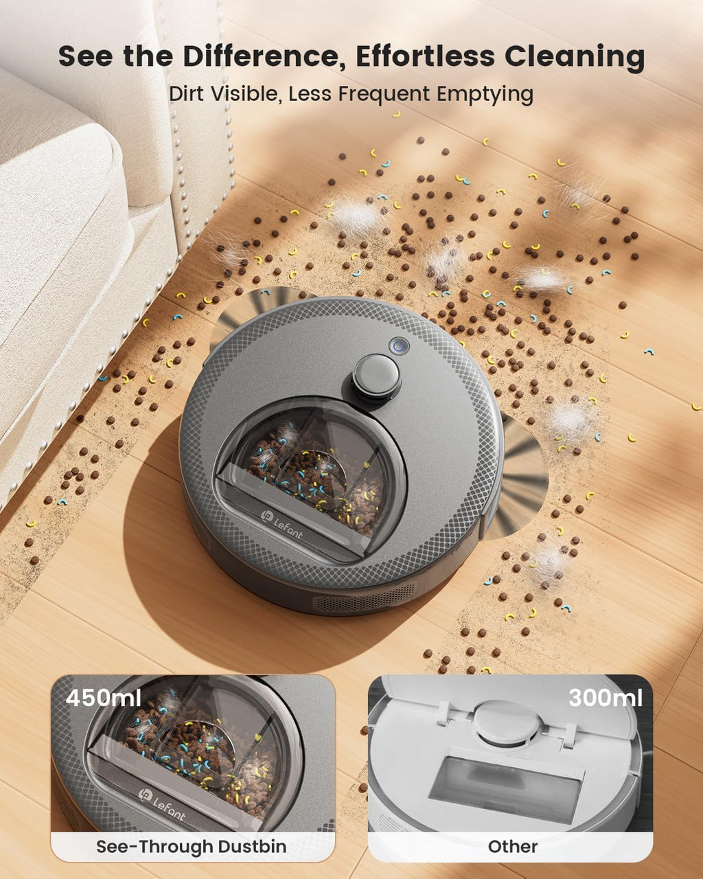 Lefant Robot Vacuum and Mop, Smart Mapping and Obstacle Avoidance, Tangle-Free Pet Hair, 2.4G/5G WiFi App Control, Slim Design for Wider Coverage, Carpet Detection, M330 Pro, Grey