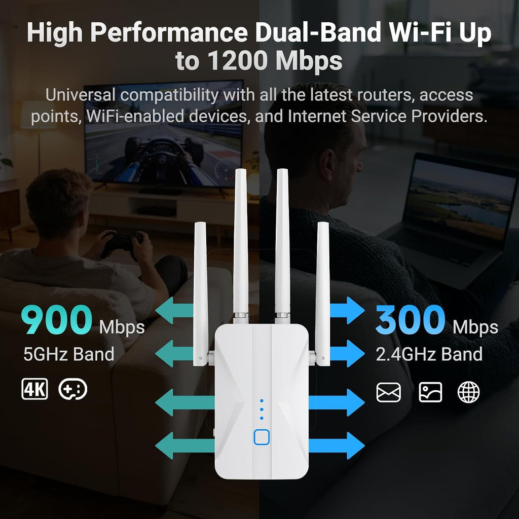 WiFi Extender 2026 AC1200 Dual Band 5GHz/2.4GHz Signal Booster Up to 15,999 Sq.ft, 3-in-1 Wireless Repeater Router Amplifier for Home with Ethernet Port