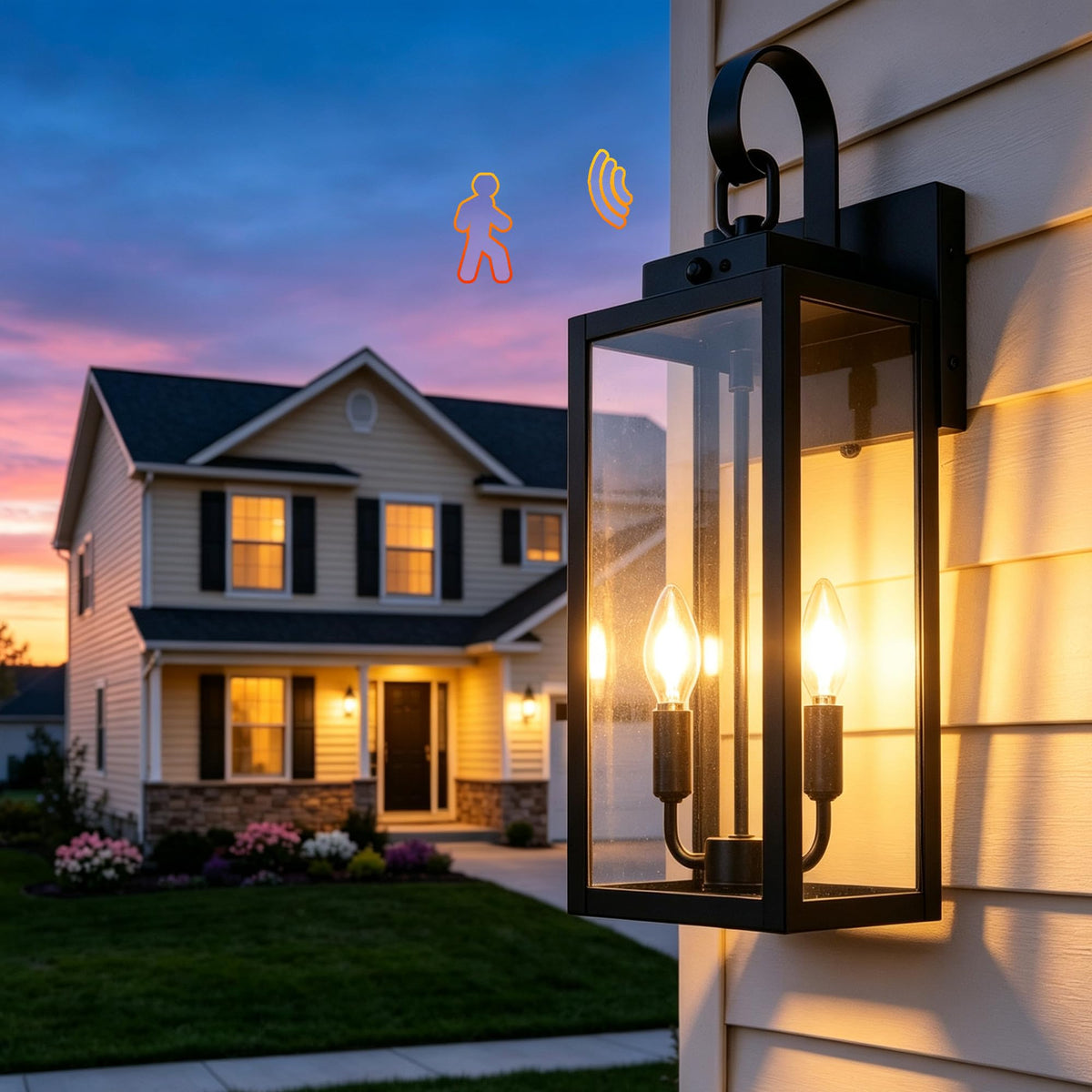20 Inch Motion Sensor Dawn to Dusk Outdoor Sensor Light Fixture Anti-Rust Exterior Wall Lighting Waterproof Outdoor Wall Lantern for Porch Patio Front Door Garage - 2 Pack