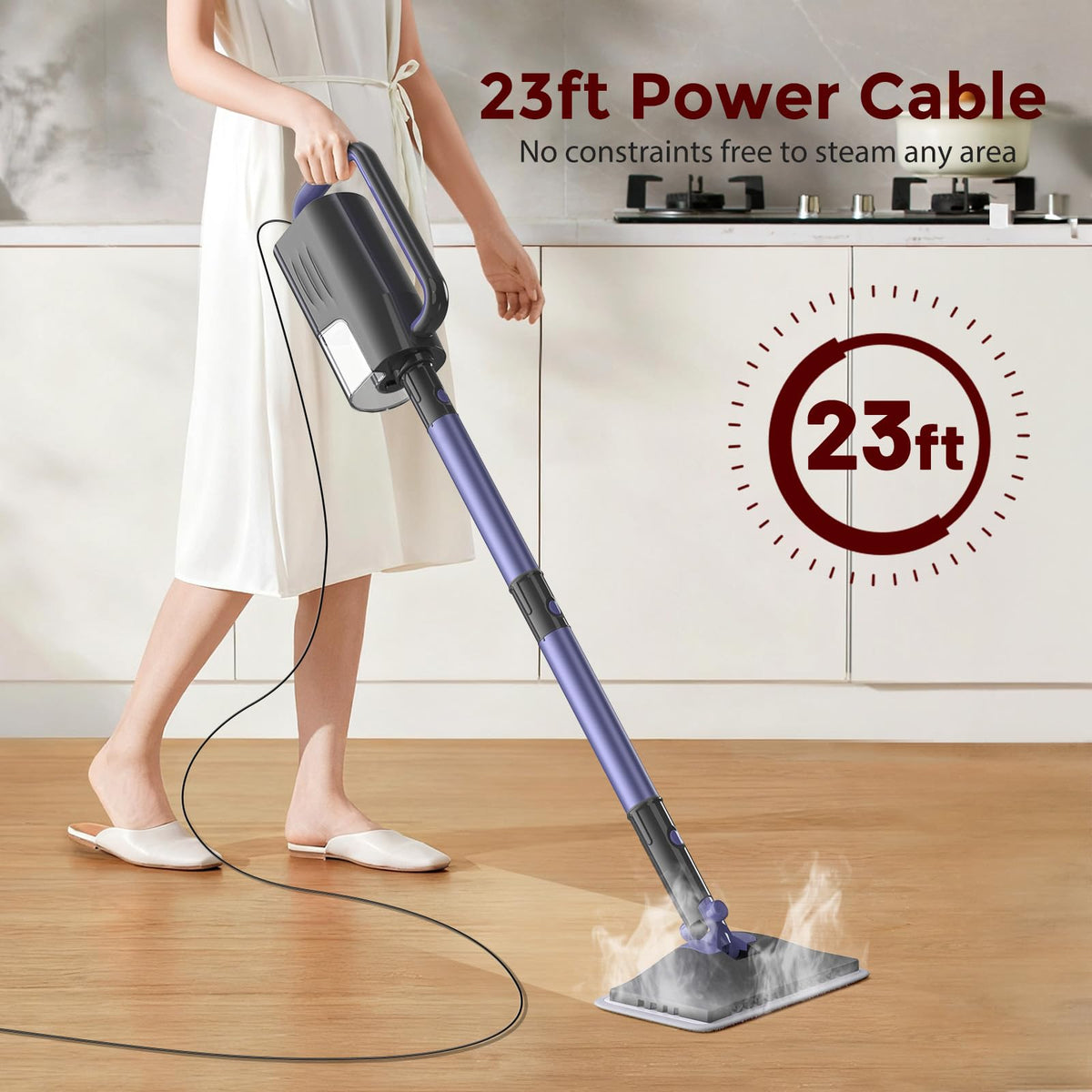 Steam Mop 6-in-1 Multi Accessories, Lager Removable Water Tank, 23FT Power Cable, Lightweight, Steam Cleaner for Floor Cleaning, Hardwood(Orchid)