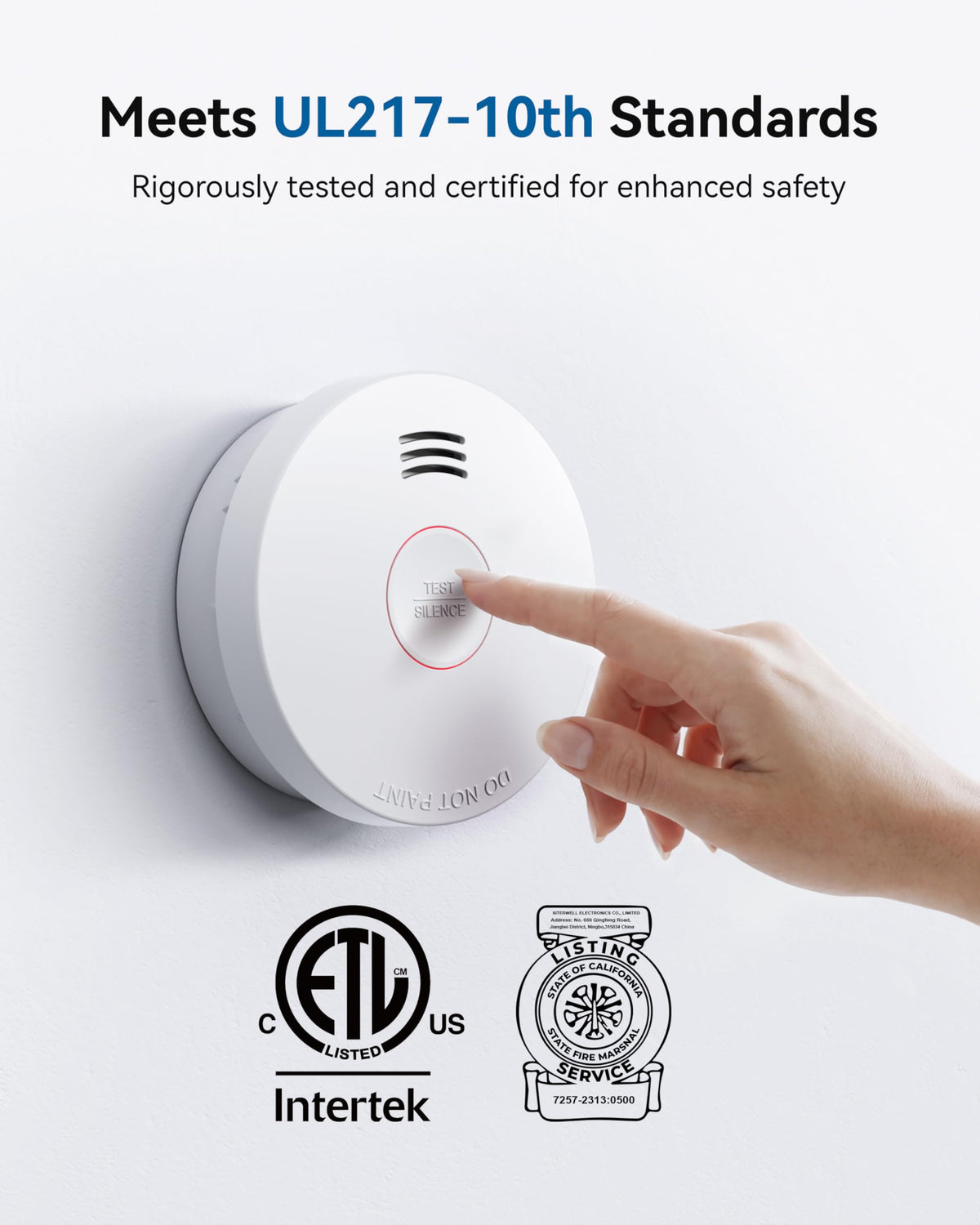 SITERWELL Smoke Detector Fire Alarms, 10 Year Battery Smoke Alarm Fire Detectors with Photoelectric Sensor & Low Battery, UL217 10th Listed, GS525A, 10 Packs