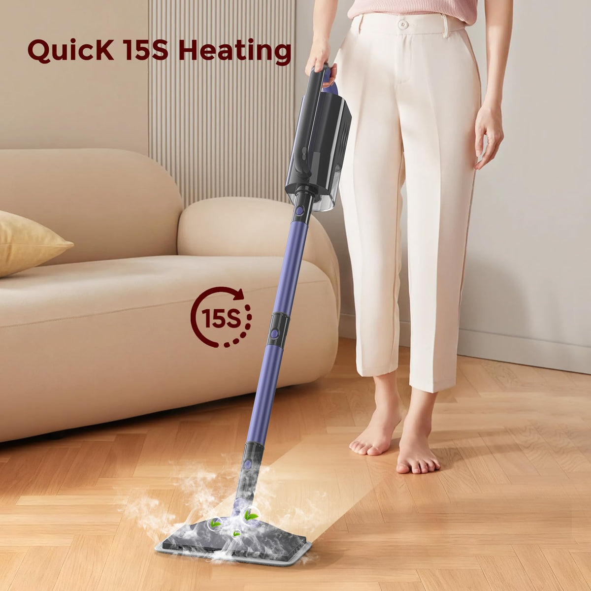 Steam Mop 6-in-1 Multi Accessories, Lager Removable Water Tank, 23FT Power Cable, Lightweight, Steam Cleaner for Floor Cleaning, Hardwood(Orchid)