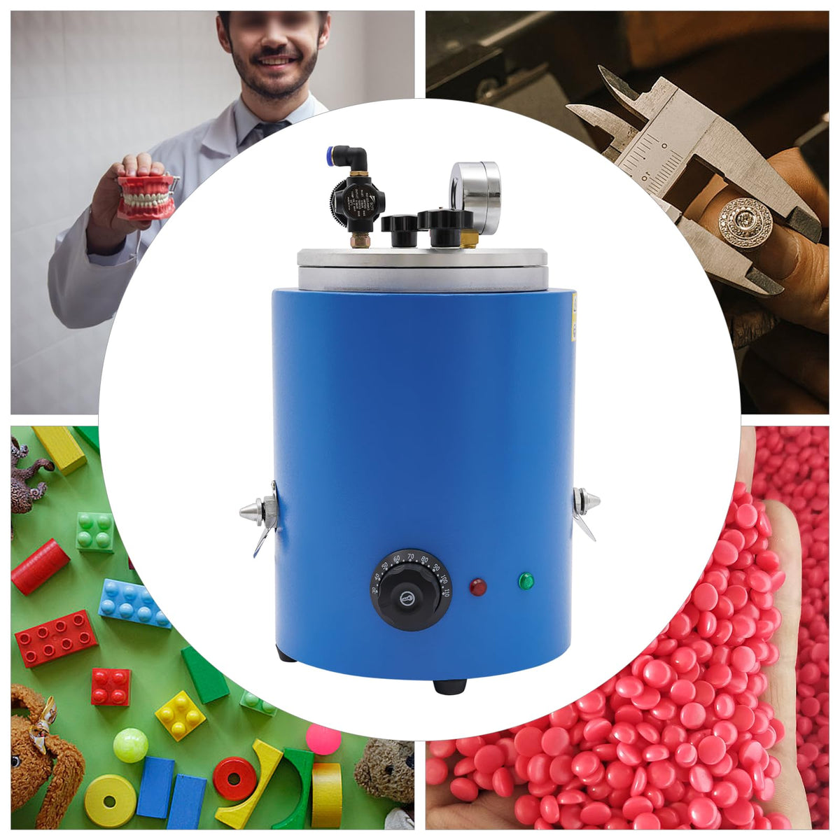 Wax Injector 5.51 Lbs, Round Vacuum Wax Injection Machine, Air Pressure Adjustment 500W Wax Casting Machine, Blue Cylinder 86-230°F Temperature Wax Injector for Complex Jewellery Making Kit