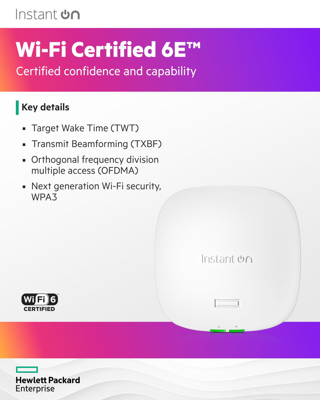 HPE Networking Instant On Access Point AP32 2x2 WiFi 6E Indoor Wireless Access Point (5 Pack) | Secure, Tri-Band, Future Ready | Power Source Not Included | US Model (S1T22A-5PACK)
