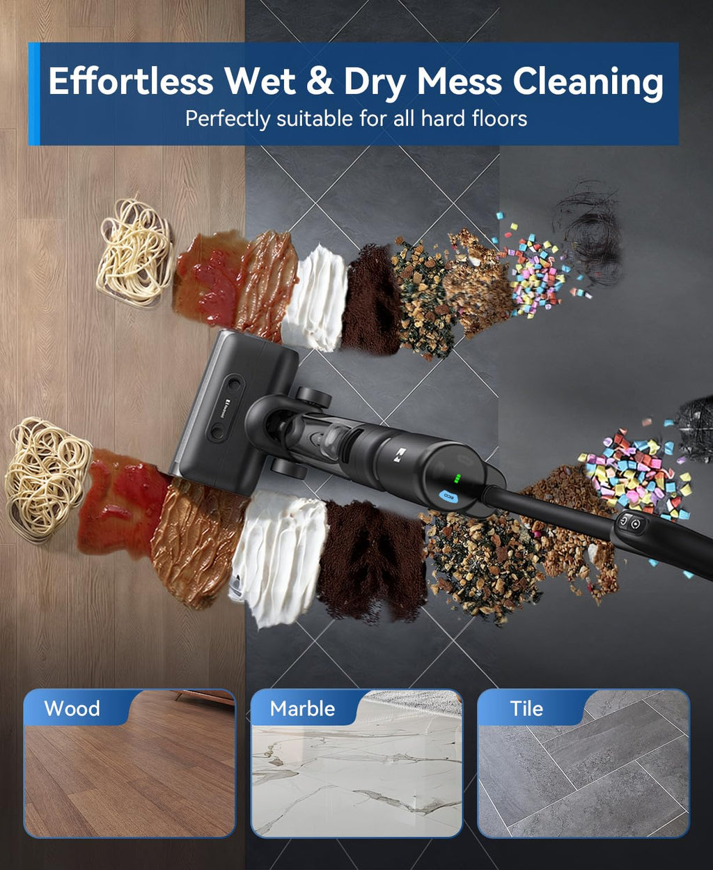 Wet Dry Vacuum Cleaner,22KPa Wet Dry Vacuum Mop with Self-Cleaning,Cordless Vacuum Mop All in One,Up to 75 Mins Runtime,One-Step Self Cleaning,Anti-Tangle Design,SmoothDrive Tech,Lightweight
