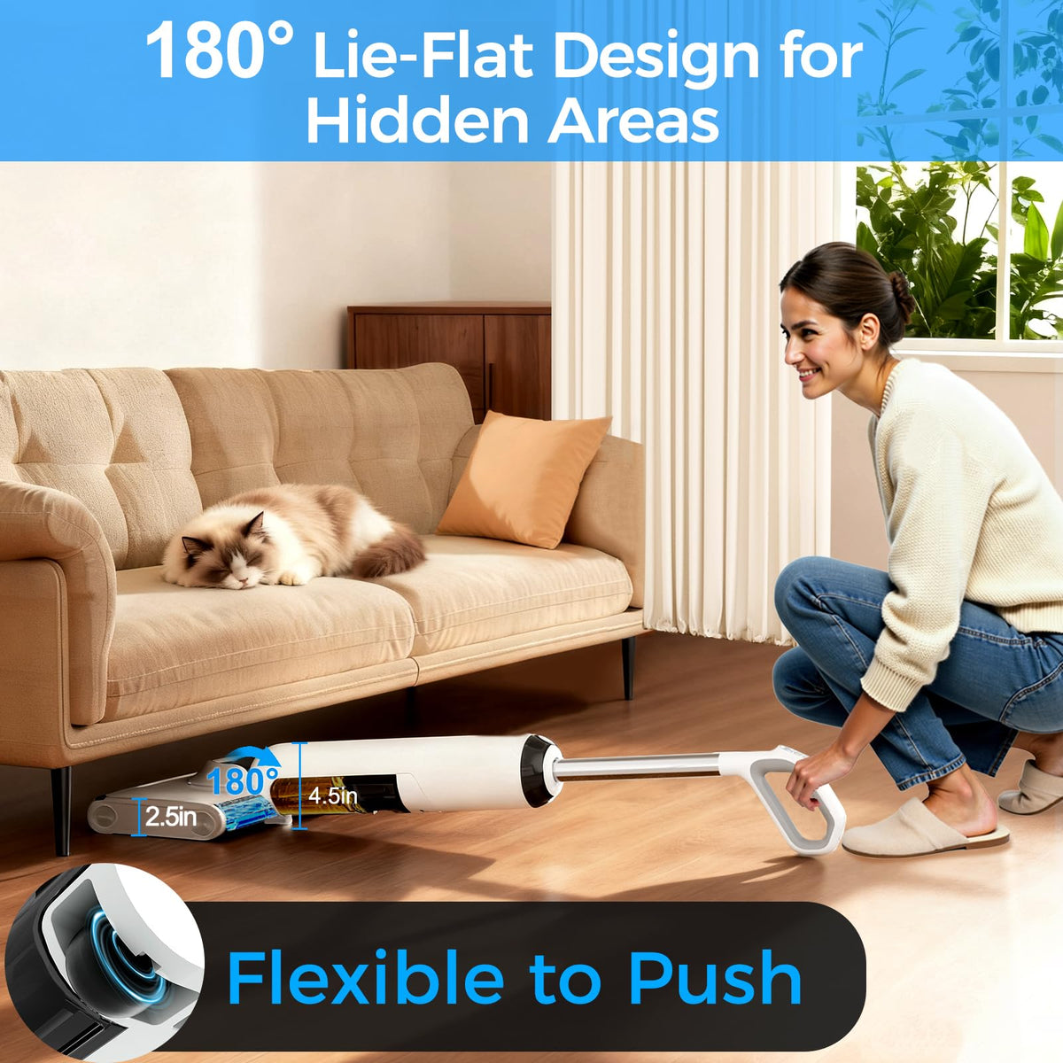 Wet Dry Vacuum Cleaner, Cordless Vacuum Mop Combo for Hard Floors, 23000Pa Powerful Suction, 180° Lay-Flat, Self-Cleaning Floor Washer with 45 Min Runtime, Anti-Tangle Brush, Dual Tank