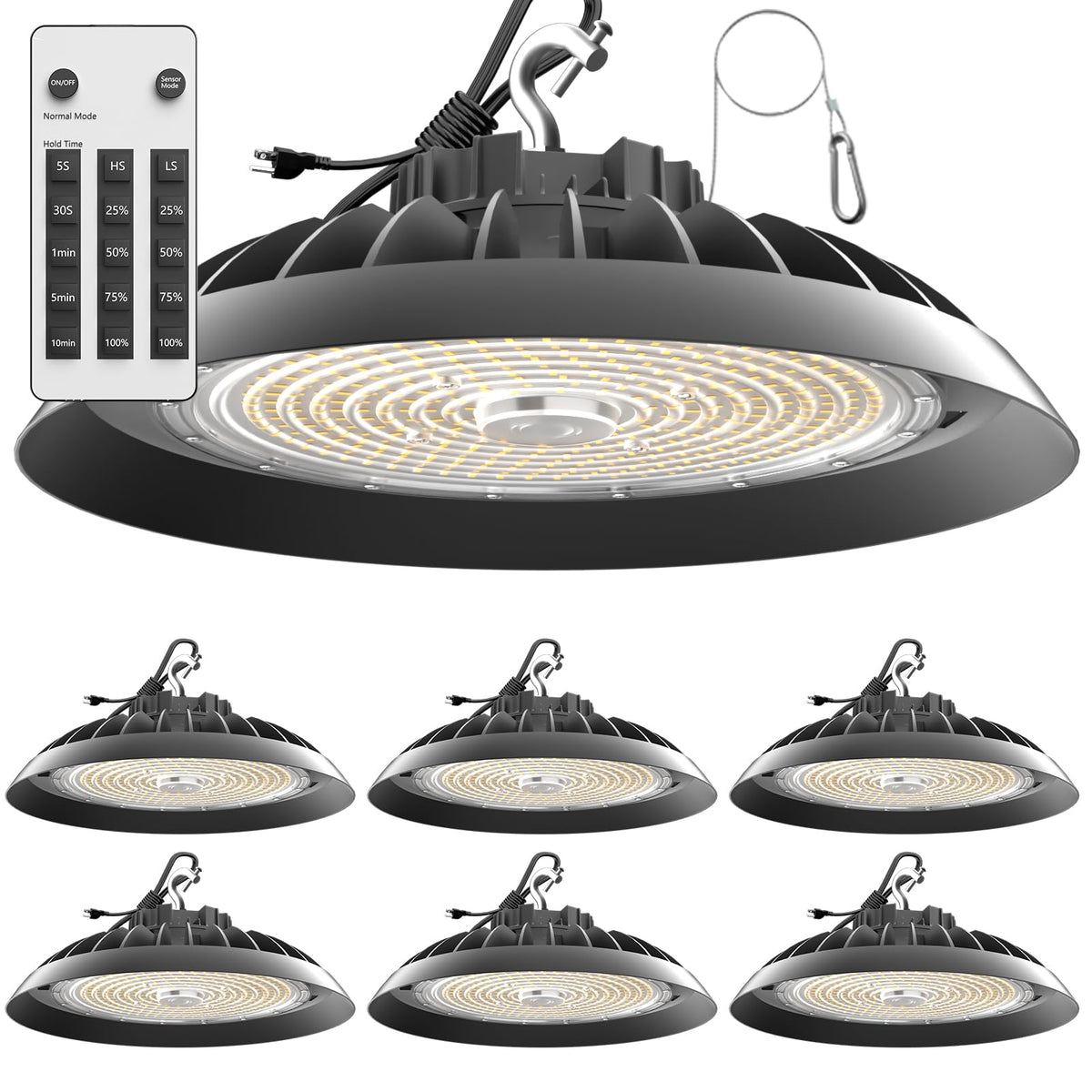 Lightdot Smart 250W High Bay LED Shop Lights 37,500LM High Bay Lights with Controller (Supports ON/OFF Mode & Motion Sensor Mode) ETL-Listed US Plug for Workshop, Garage, Warehouse-6Yrs Warranty-4Pack