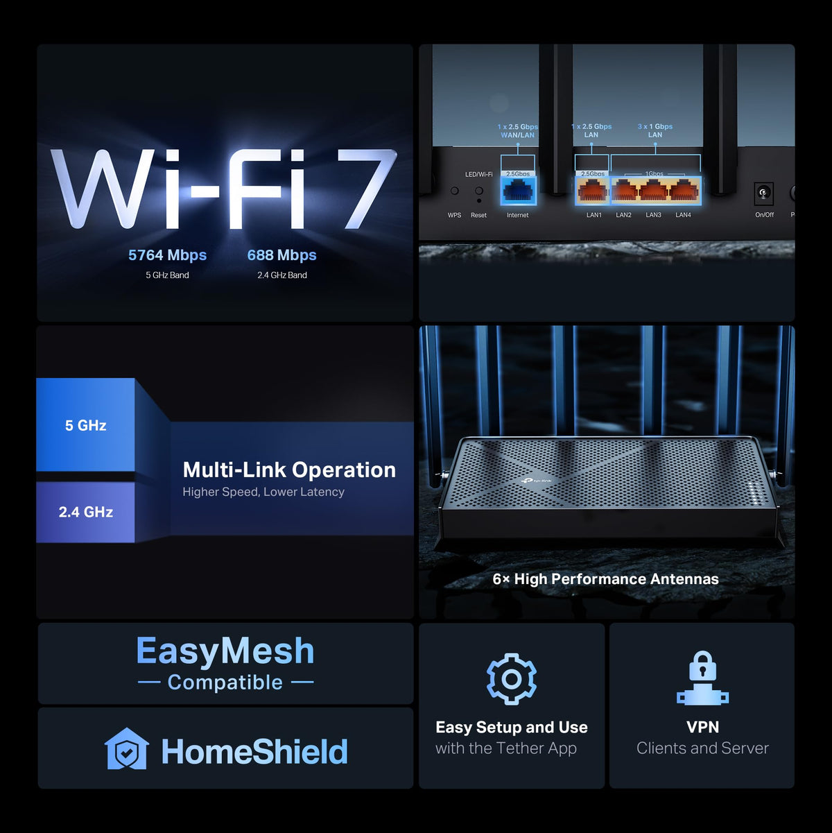 TP-Link BE6500 Dual-Band WiFi 7 Router (BE400)
