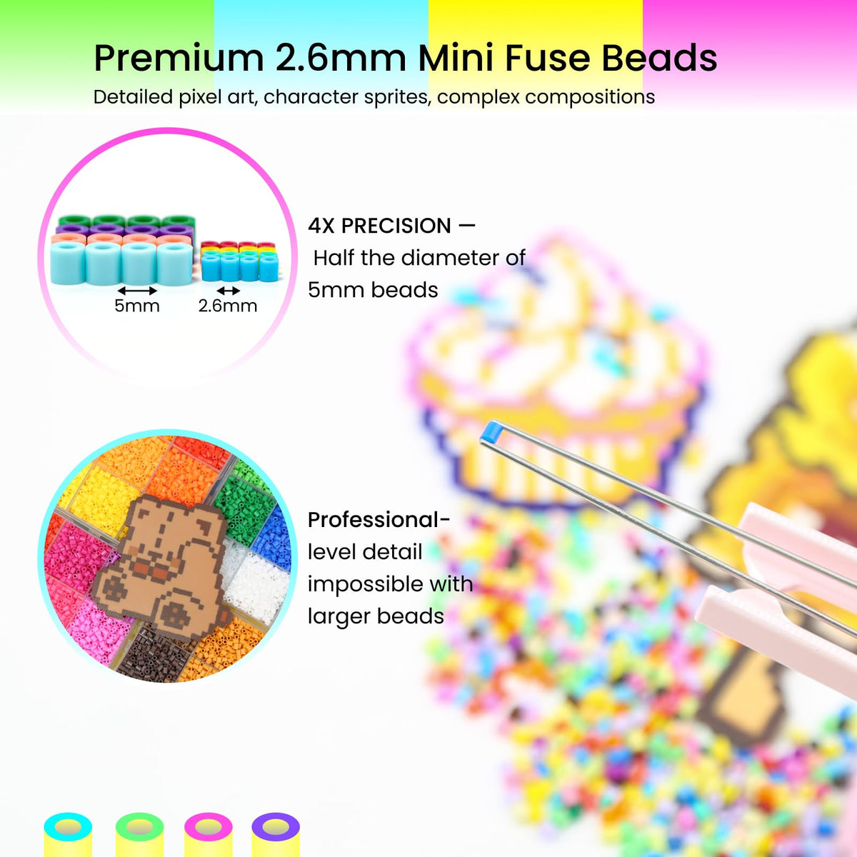 120,000 2.6mm Fuse Beads Kit, 120 Colors PixieBeads 131 pcs with Storage, Pegboards, Iron, Tweezers, Trays, Bead Pen, Mats, Pixel Art Craft Kits for Adults, Teens (All in One)