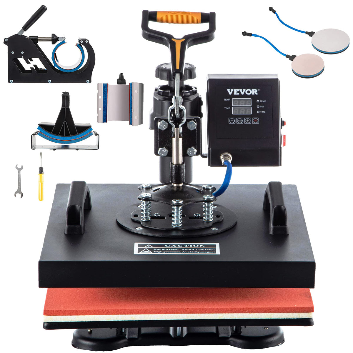 VEVOR Heat Press Machine 12 x 15 Inch 8 in 1 Heat Press Sublimation Machine 360° Rotation Swing Away 8 in 1 Shirt Printing Machine Dual-Tube Heating for DIY T-Shirts Cap & Mugs Blue