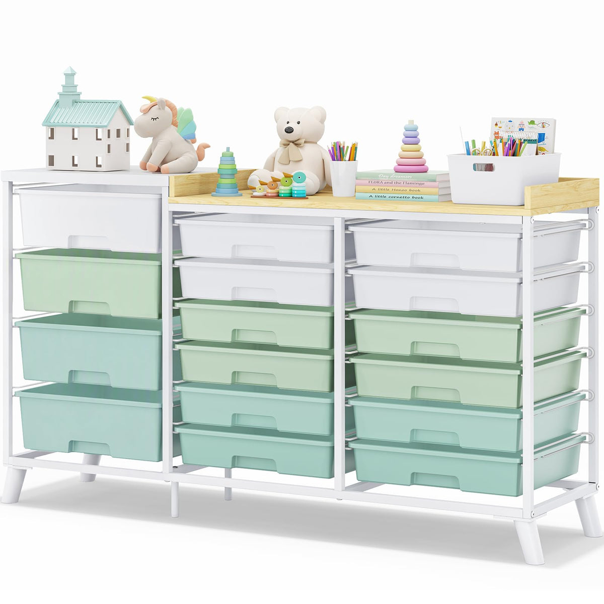 16-Drawer Craft Storage Cabinet with Open Shelves