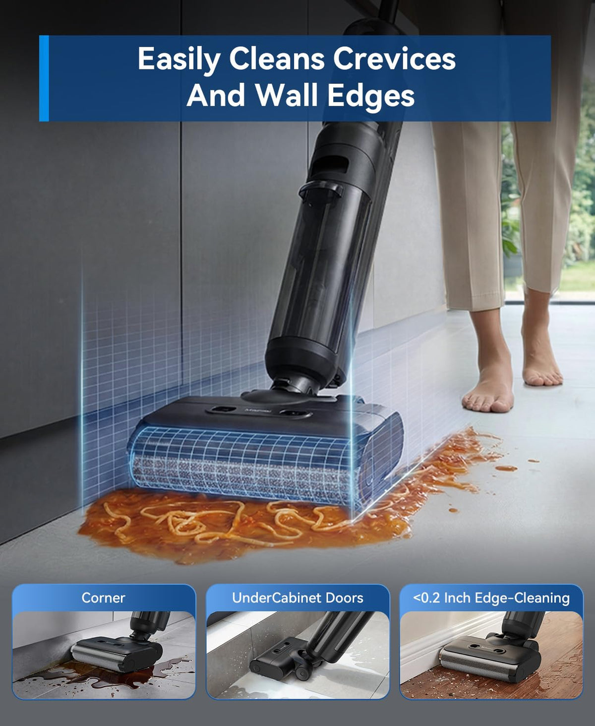 Wet Dry Vacuum Cleaner,22KPa Wet Dry Vacuum Mop with Self-Cleaning,Cordless Vacuum Mop All in One,Up to 75 Mins Runtime,One-Step Self Cleaning,Anti-Tangle Design,SmoothDrive Tech,Lightweight