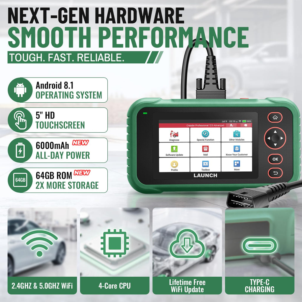 LAUNCH CRP123 Advanced OBD2 Scanner, 8 Reset Scan Tool Lifetime Free Update