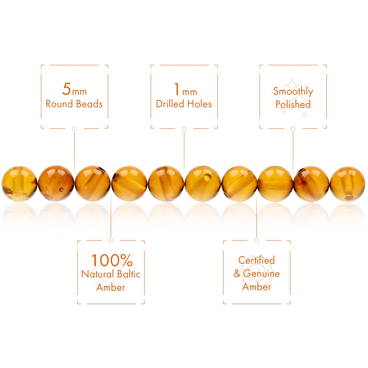 Amber Round Beads Polished 100% Natural Baltic Stone 5mm Loose with Drilled Holes for Crafting Beading and Jewelry Making - Amber Culture