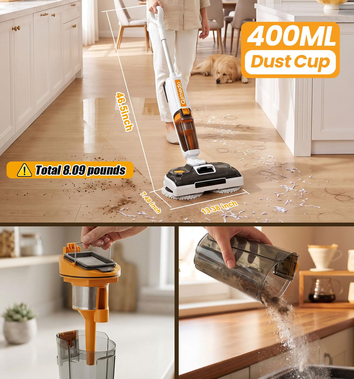 800RPM Electric Mop X1, 8000Mah Cordless Vacuum Mop Combo, Floor Machine