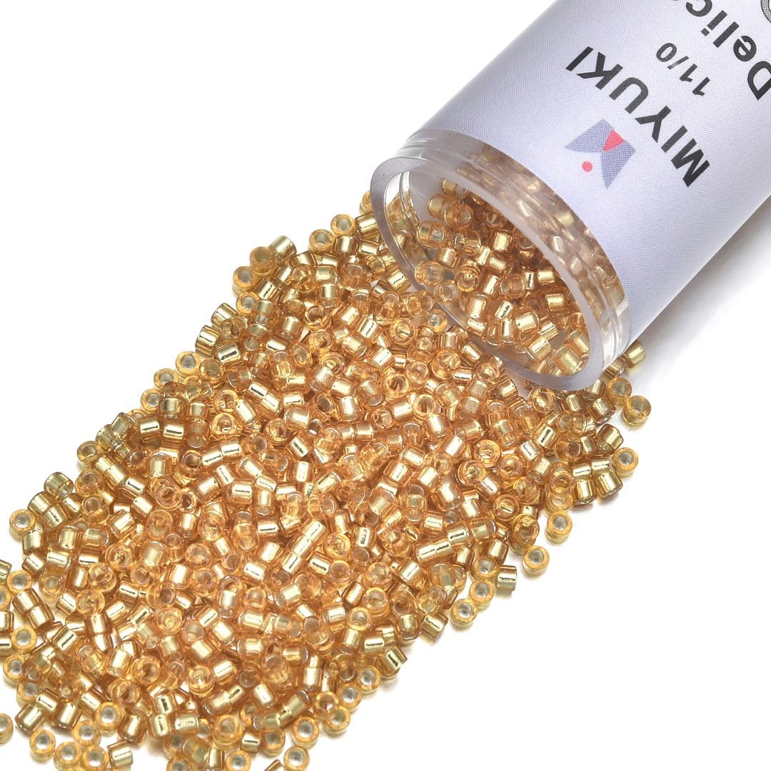 30g Miyuki Delica 11/0 Seed Beads, Translucent 24Kt Gold-Lined Opal DB230