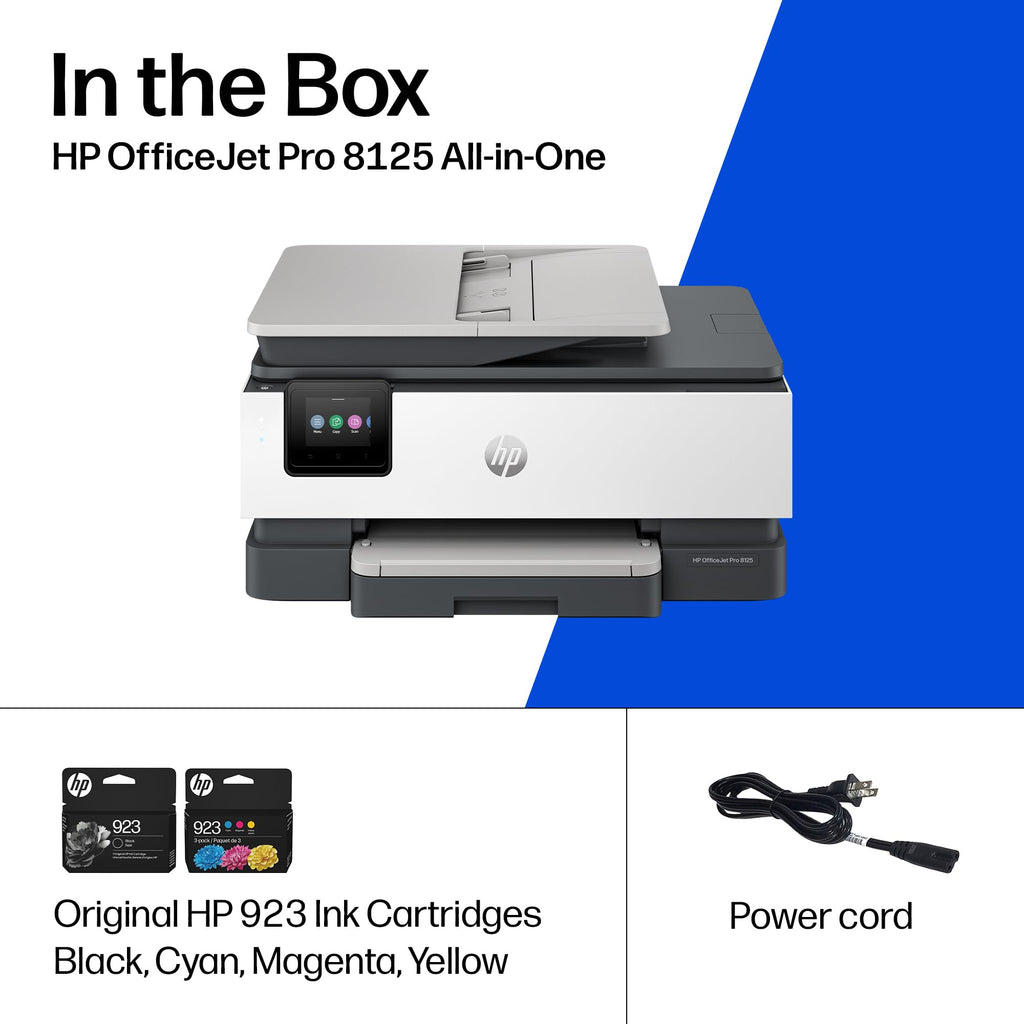 HP OfficeJet Pro 8125 Wireless All-in-One Color Inkjet Printer, Print, Scan, Copy, ADF, Duplex Printing Best-for-Home Office, 3 Month Trial of Instant Ink Included, AI-Capable (C2VJ4A)