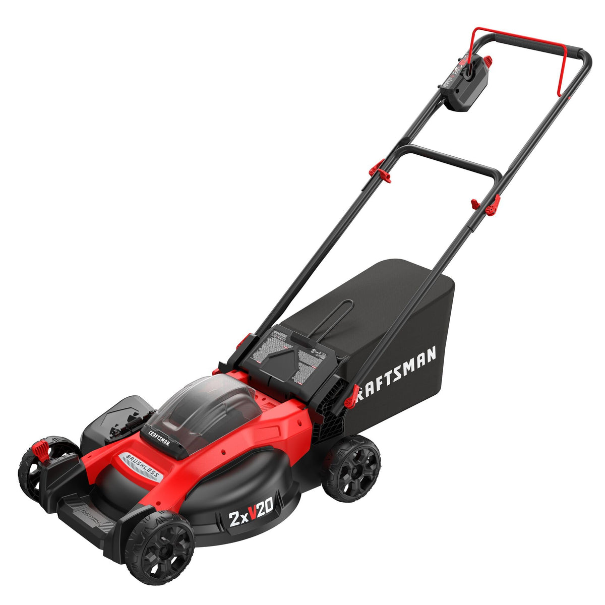 CRAFTSMAN V20 20 in Lawn Mower, 2 x 5Ah Batteries and 2 Chargers Included, High Effeciency Brushless Motor, Push Mower, Up to 50 Min of Runtime, Lightweight, Grass Bag, Low Profile (CMCMW220P2)