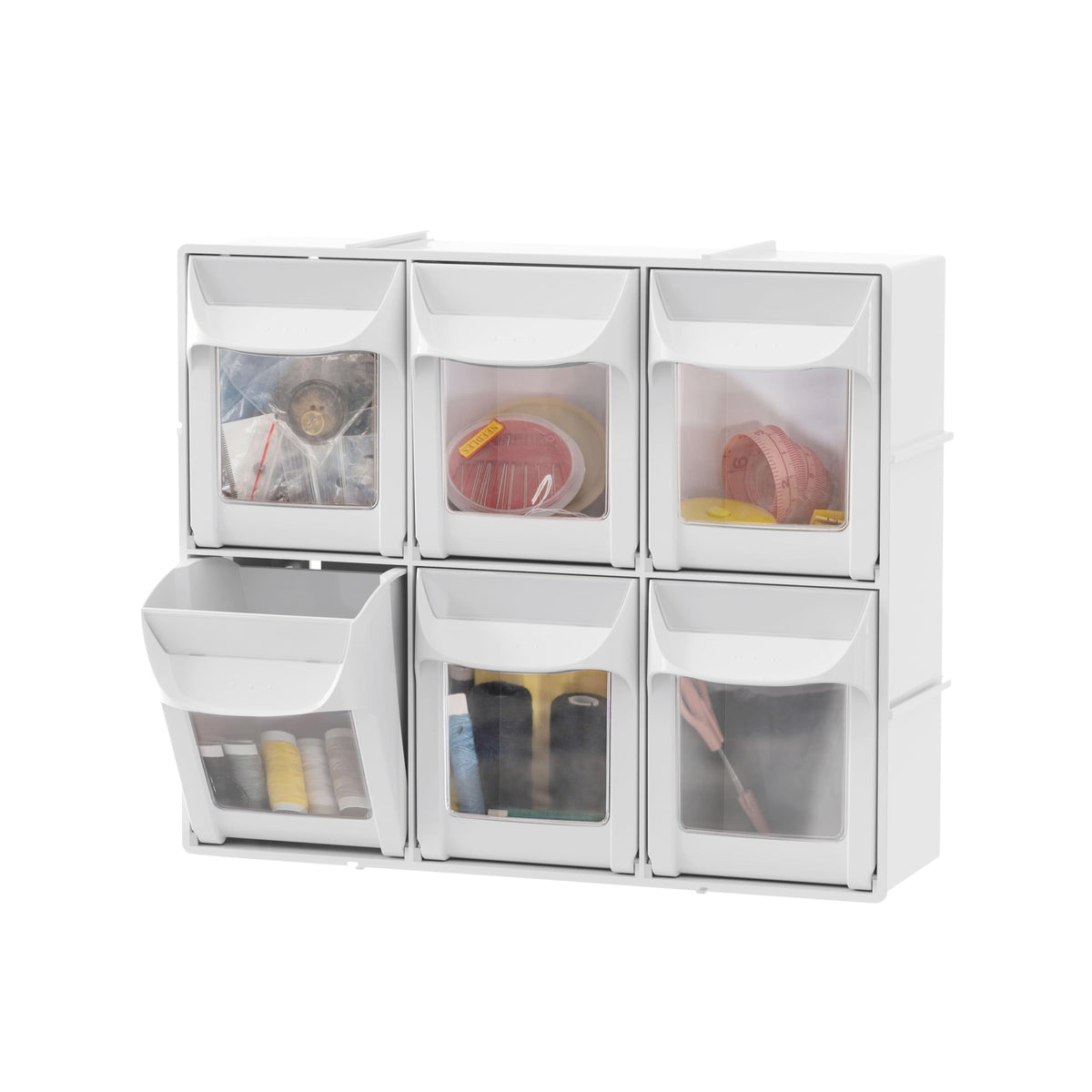 Simply Tidy 6-Drawer Tip-Out Storage Bin – Wall-Mountable Craft Organizer with Clear Windows, Interlocking Tracks & Label Inserts, 8 Pack