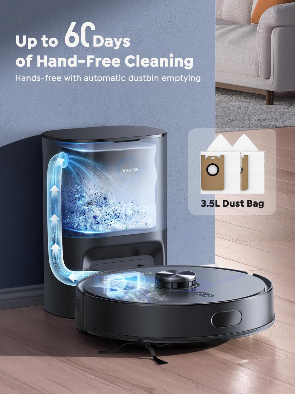 Vyzzle Robot Vacuum and Mop, 8000Pa for Pet Hair, Carpet, Hard Floors, E20