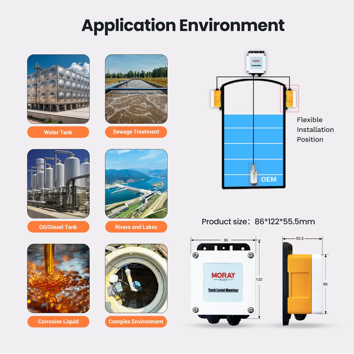 Moray Smart WiFi Water Level Sensor, 10m Long Range Ultrasonic Liquid Level Gauge, Water Tank Monitor, High Accuracy, Automatic Alarm Indicator, Tuya Smart Life App, IP67 Waterproof (ME202W 10m)