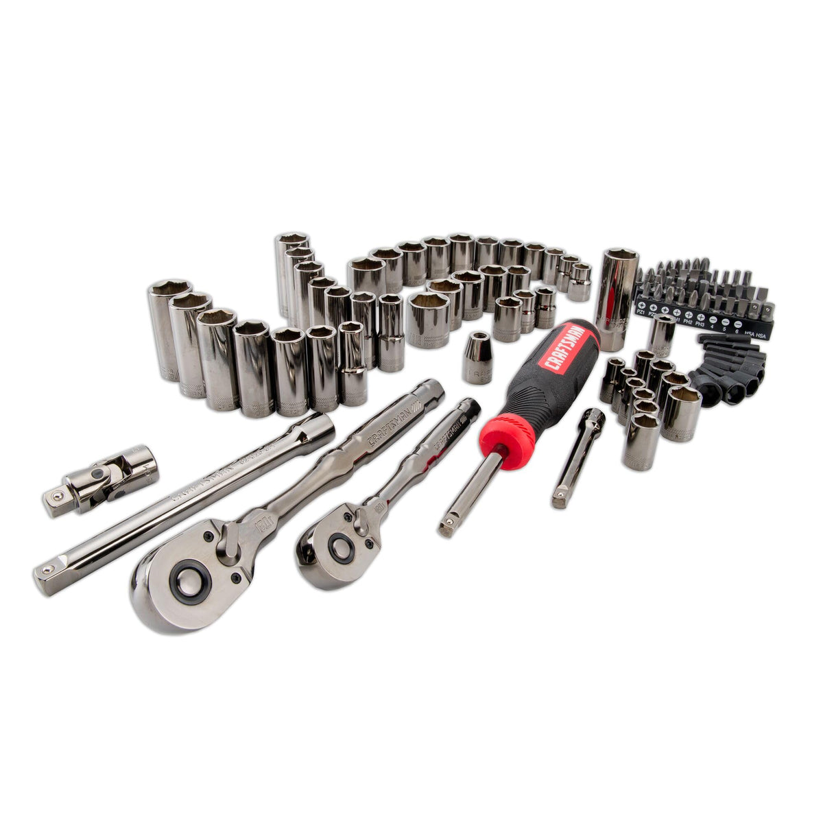 CRAFTSMAN OVERDRIVE 99-Piece Gunmetal Chrome Mechanics Tool Set, Standard SAE/Metric Socket Set, with Hard Case (CMMT99099)