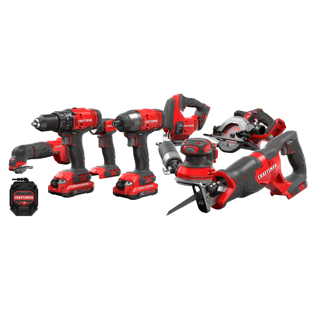 CRAFTSMAN V20 Cordless 8-Tool Combo Kit With Two 2.0 Ah Batteries and Charger (CMCK801D2)